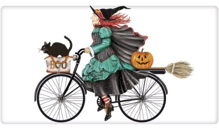 Halloween Witch on Bicycle 100% Cotton Flour Sack Dish Tea Towel - Mary Lake Thompson 30" x 30"