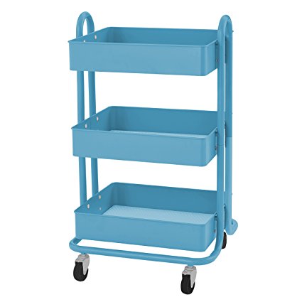 ECR4Kids 3-Tier Metal Rolling Utility Cart - Heavy Duty Mobile Storage Organizer, Turquoise