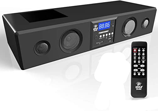 Pyle 3D Surround Bluetooth Soundbar - Sound System Bass Speakers Compatible to TV, USB, SD, FM Radio with 3.5mm AUX Input , Remote Control, For Home Theater, TV, - PSBV200BT,Black