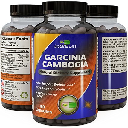 New!! 95% HCA Garcinia Cambogia Extract - Natural Weight Loss Supplement - Highest Dosage & Formula - Guaranteed By Biogreen Labs