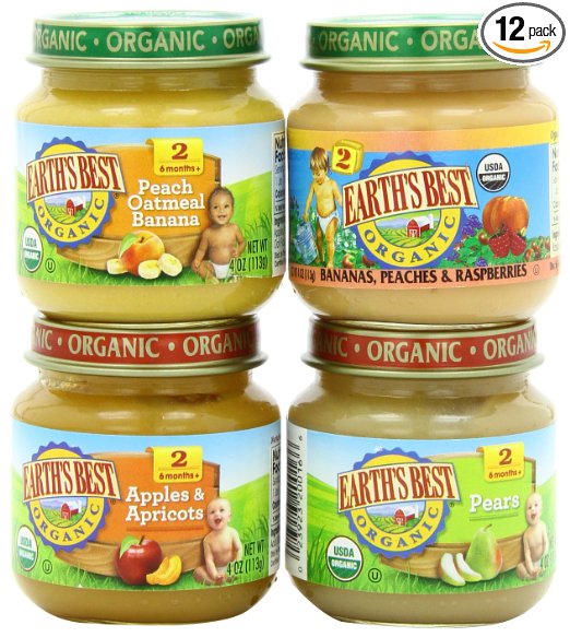 Earth's Best Organic Stage 2, Favorite Fruits Variety Pack, 12 Count, 4 Ounce Jars