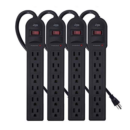 KMC 6-Outlet Surge Protector Power Strip 4-Pack, Overload Protection, 2-Foot Cord, 600 Joule