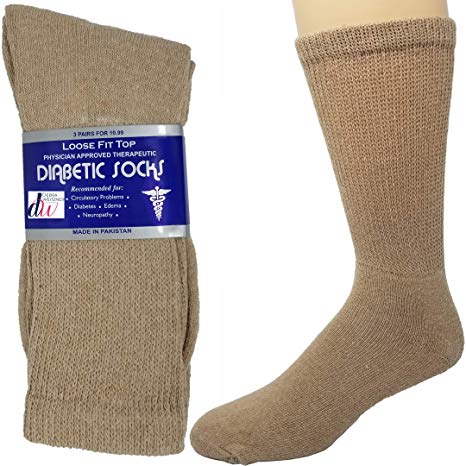 Diabetic Socks Mens Cotton 6-Pack Crew Beige By DEBRA WEITZNER Size 10-13