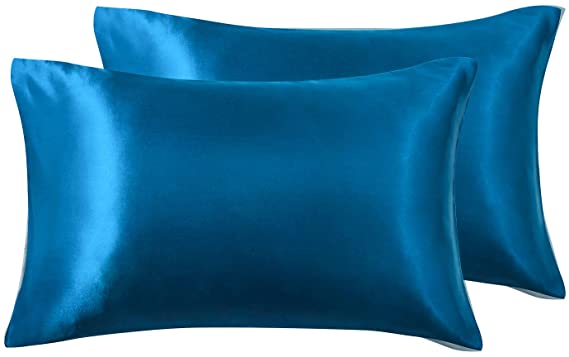 Love's cabin Silk Satin Pillowcase for Hair and Skin (Teal Blue, 20x30 inches) Slip Pillow Cases Queen Size Set of 2 - Satin Cooling Pillow Covers with Envelope Closure