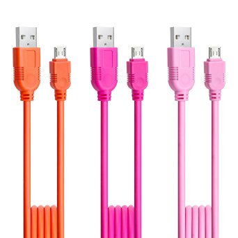 Micro USB Cable TPE, Long 3 Sets 6FT Fast Charging Non-toxic USB 2.0 to Micro USB Sync Data Charger by Magic-T for Samsung Galaxy Note Edge, HTC, LG, PS4 Controller