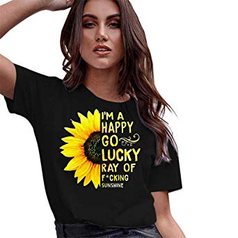Tops for Womens, Women Sunflower Graphic Short Sleeve Fashion Tops Block Summer T-Shirt Casual Blouse Shirt