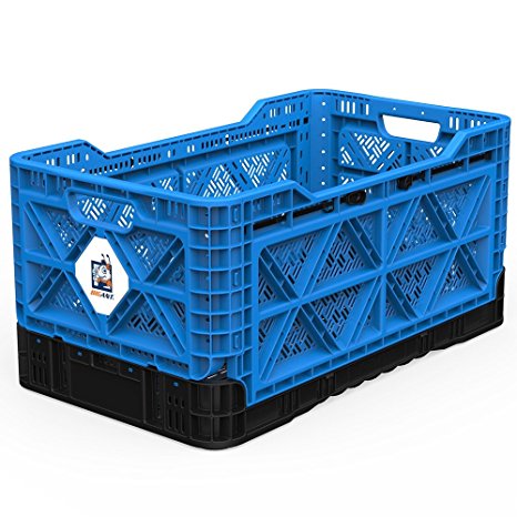 BIGANT Heavy Duty Collapsible & Stackable Plastic Milk Crate - IP734235, 23.8 Gallons, Large Size, Blue, Set of 1, Absolute Snap Lock Foldable Industrial Storage Bin Container Utility Tote Basket