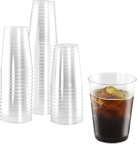 100 Heavy Duty Disposable Cups | 10 oz. Premium Clear Hard Plastic Fancy Glasses for Parties & Weddings (100 Pack) by Bloomingoods