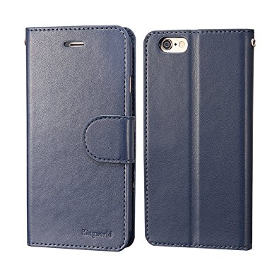 iPhone 6plus Case, KINGWorld Premium Flip Wallet Book Cover with [Credit Card Holder] Card Pockets [Kickstand] [Money Pouch] for iPhone 6s Plus & iPhone 6 Plus(Blue)