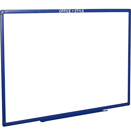 Large Magnetic Dry Erase Board Wall Mounted Durable Aluminum Frame, 24x36 Inches, with Pen Tray, Blue, by Office   Style