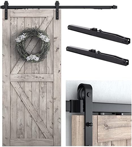 SMARTSTANDARD 6 FT Sliding Barn Door Soft Close Hardware Kit - Smoothly and Quietly-Single Door-Invisible Design-Includes Step-by-Step Installation Instruction -Fit 36" Door Panel (J Shape)