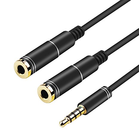 ARCHEER Audio Splitter Cable 3.5mm Male to 2 Female Jack Headphone Splitter Adapter 4-Pole Aux Cable with Two Separate Headphone plugs, Compatible with iPhone, Samsung, Tablets, MP3 players - 0.5M