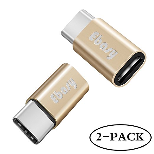 USB Type C Adapter, Ebasy Micro USB to USB C Adapter / Type C to Micro USB Converter for Macbook Pro, Galaxy S8 S8 , Google Pixel, Nexus 6P 5X, LG G5 G6, HTC 10, HUAWEI P9 and More(2-Pack, Gold)