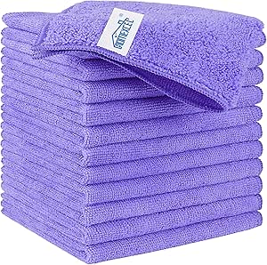 HOMEXCEL Microfiber Cleaning Cloth Purple, 12 Pack Premium Microfiber Towels for Cars, Lint Free, Scratch-Free, Highly Absorbent, Reusable Cleaning Rags for Car, Household, Kitchen, 11.5"X11.5"