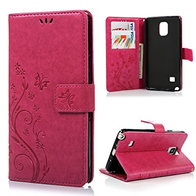 Note 4 Case,Galaxy Note 4 Case- MOLLYCOOCLE [Natural Luxury Hot Pink]Stand Wallet Purse Credit Card ID Holders Flip Folio TPU Soft Bumper PU Leather Ultra Slim Fit Cover for Samsung Galaxy Note 4