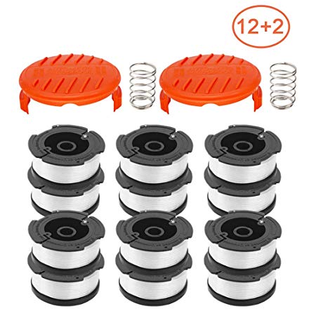 RONGJU 14 Pack Weed Eater Replacement Parts for Black&Decker AF-100, 12 Pack 30ft 0.065" String Trimmer Line Replacement Spools   2 Pack RC-100-P Caps&Springs (12 Spools  2 Caps 2 Springs)