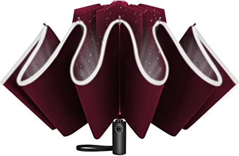 UVANTI Umbrella Windproof Travel Reverse Umbrellas - Wind Resistant Compact Light Small Mini Upside Down Inverted Folding Strong Portable - Car Backpack Purse Umbrellas for Rain - Men Women