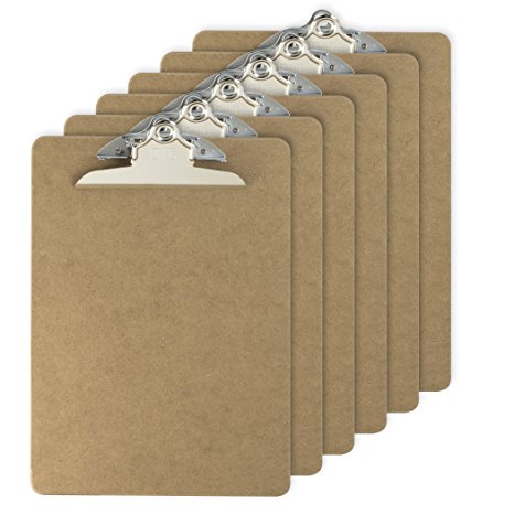 Officemate Letter Size Wood Clipboards, 6 Inch Clip, 6 Pack Clipboard, Brown (83706)