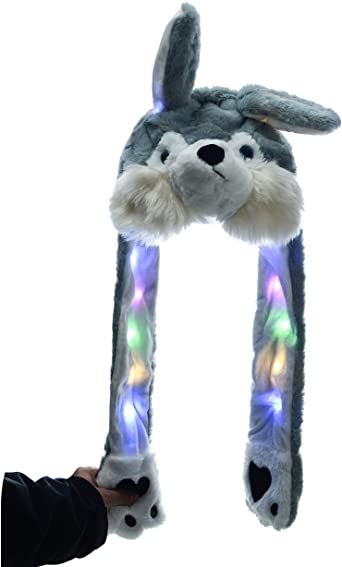 Led Glowing Plush Moving Hat Dancing Ears Pinching Ear to Move Vertically Cartoon Animal Toys Hat