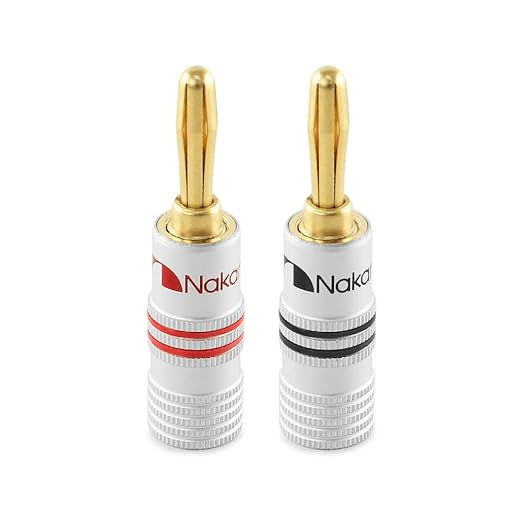 Nakamichi Excel Series 24k Gold Plated Banana Plug 12 AWG - 18 AWG Gauge Size 4mm for Speakers Amplifier Hi-Fi AV Receiver Stereo Home Theatre Radio Audio Wire Cable Screw Connector 2 Pcs (1-Pair)
