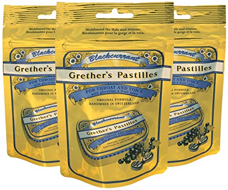 Grether’s Pastilles Original Formula for Dry Mouth and Sore Throat Relief, Blackcurrant, 3-Pack, 3.4 oz. Per Box