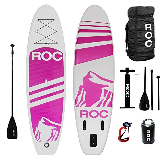 Roc Inflatable Stand Up Paddle Boards W Free Premium SUP Accessories & Backpack { Non-Slip Deck } Bonus Waterproof Bag, Leash, Paddle and Hand Pump !!! Youth & Adult