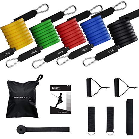 Mpow 150 LBS Resistance Bands set, Resistance Bands with Handles, 5 Stackable Exercise Bands with Door Anchor, Ankle Straps, Guide Book, Heavy Resistance Tube Bands for Men, Women, Portable Tube Bands