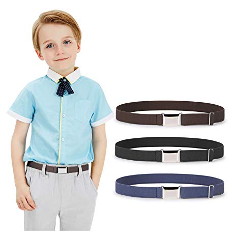 Kids Toddler Belt Elastic Stretch Adjustable Belt For Boys and Girls with Silver Square Buckle 2 Pack By JASGOOD