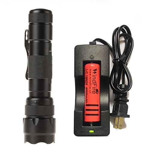 WindFire NEW WF-502B Cree Xm-l T6 Led Tactical Flashlight 1000 lm 3.7-18V 1 Mode Light 18650 Battery Tactical Lamp Torch with Battery and Single Slot wired Charger for Hunting, Camping, Cycling, Fishing Riding & Indoor Activities (Battery included)