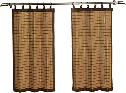 Bamboo Ring Top Curtain BRP07 2-Piece 48-Inch Wide x 36-Inch High Tier set, Colonial Brown