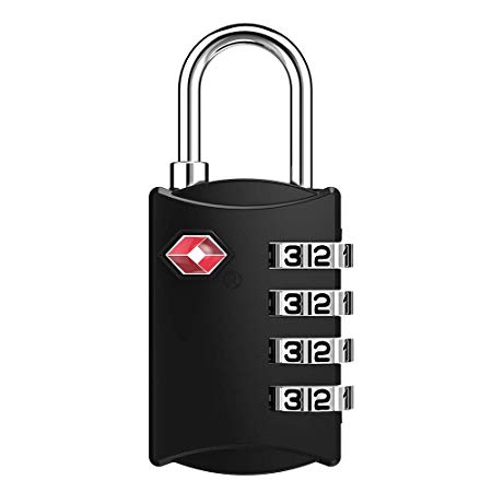 TSA Approved Luggage Lock, Travel Lock, 4 Digit Combination Lock for Suitcase, Backpack and Handbag Zippers, Small Padlock for School Gym Locker, Cabinet, Drawer, Easy Read Dials with Alloy Body