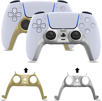 NexiGo PS5 Controller Faceplate, Replacement Shell Decoration Accessories, Grip Decorative Strip for Sony Playstation 5 DualSense Controller, 2 Pack (Gold & Sliver)