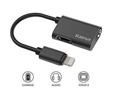 2 in 1 Lightning Adapter for iPhone 7/7 Plus, Steanum Lightning to 3.5mm AUX Headphone Jack Splitter Cable (Audio   Charge) Support iOS 10.3 - Black