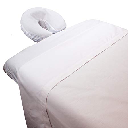 Massage Table Sheet Set by Body Linen {White Poly/Cotton} - Extra-Large Sheet for Optimum Coverage and Fit with Standard Size Tables and Face Cradles - Super Soft and Durable for Professional Use
