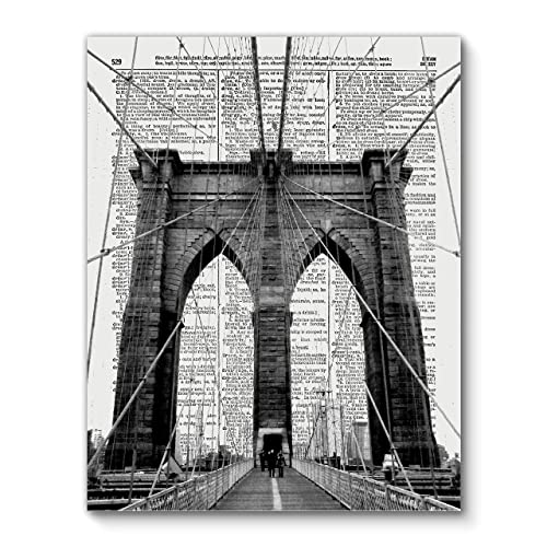 Brooklyn Bridge New York City, Vintage Dictionary Art Print Reproduction Contemporary Wall Art For Home Decor, Modern Boho Art Print Poster, Country Farmhouse Wall Decor 11x14 Inches, Unframed