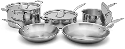 Heritage Steel 8 Piece Core Cookware Set - Titanium Strengthened 316Ti Stainless Steel with 5-Ply Construction - Induction-Ready and Fully Clad, Made in USA