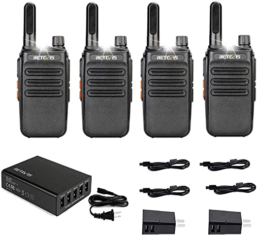 Retevis RB35 Walkie Talkies Adults Rechargeable, Long Range Two Way Radios, Emergency Flashlight VOX 2 Way Radios for Family, Outdoor, Small Business with 5 Port USB Charger(4 Pack)