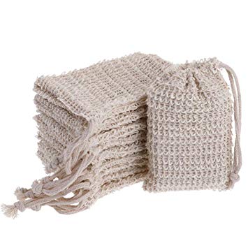 FANTESI 10 Pack Sisal Soap Bag, Natural Sisal Pouch Soap Saver Bag Exfoliating Soap Sack With Drawstring for Bathing Washing