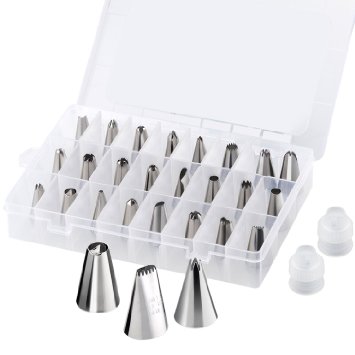 26-Piece Cake Decorating Tips Kits Supplies, Kootek Professional Stainless Steel DIY Icing Tip Set Tools with 2 Reusable Coupler & Storage Case for Cakes Cupcakes Baking Cookies Fits Kids Beginners