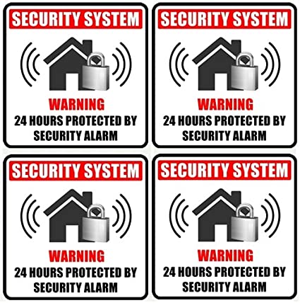 Outdoor/Indoor (4 Pack) 4" X 4" Home Business Security Burglar Alarm System Window Door Warning Sign Vinyl Label Sticker Decals - Back Self Adhesive Vinyl