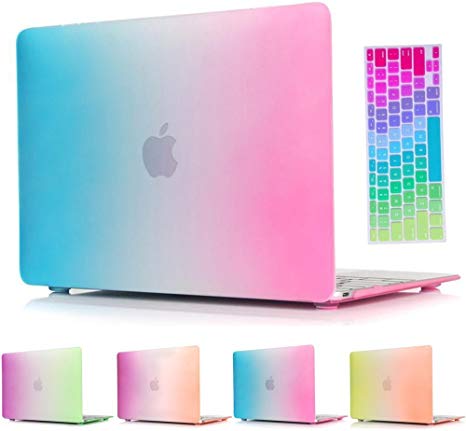 MacBook Pro Retina 13-inch Case, Soundmae 2in1 Matte Rubberized Rainbow Colorful Hard Cases Cover   Keyboard Cover For Macbook Pro 13.3" Retina [A1425 / A1502] - Rainbow Blue&Purple