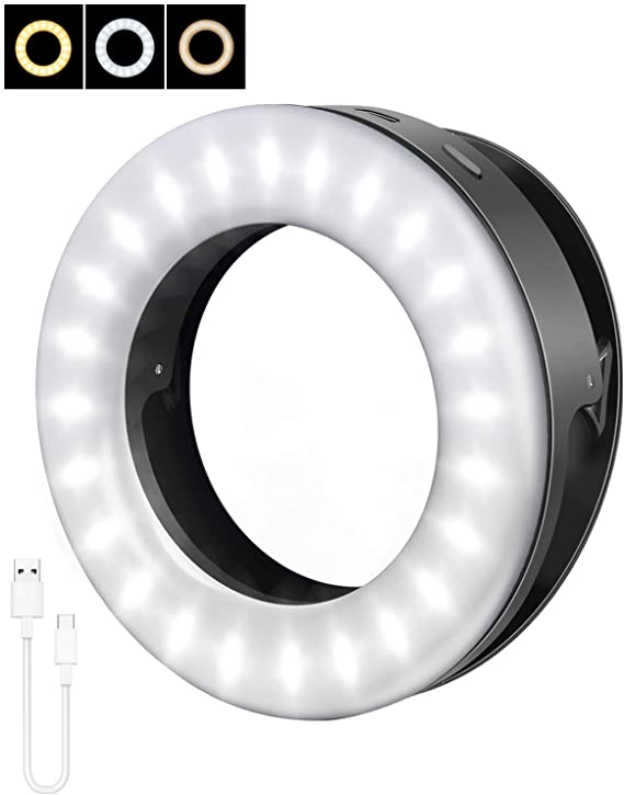 ELEGIANT Selfie Ring Light, Clip-on Selfie Light with 40 LED & 4 Light Modes Rechargeable Portable Circle Light for Phone Laptop iPad YouTube Vlogging TikTok Photography Video Makeup (Black)