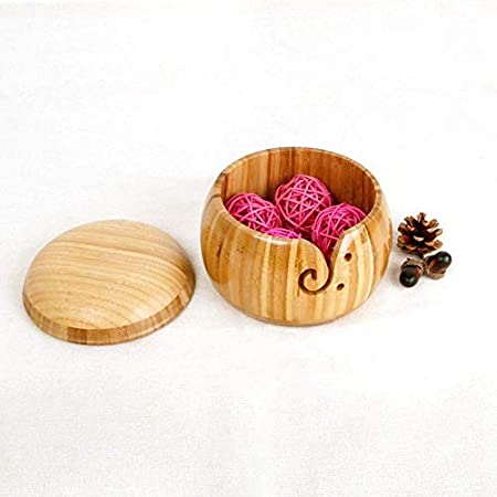 Bamboo Yarn Bowl, Yarn Storage Bowl with Removable Lid Portable Yarn Storage Bowl Yarn Holder Knitting Bowls Crochet Holder for Moms Grandmothers Knitting and Crochet