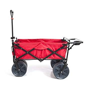 Mac Sports Heavy Duty Collapsible Folding All Terrain Utility Beach Wagon Cart with Table (Red/Black)