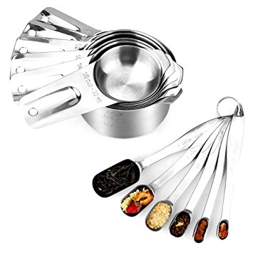 Stainless Steel Measuring Cups and Measuring Spoons Set,XUZOU Cooking Tools Liquid Measuring Cup or Dry Measuring Cup Set. Stainless Nesting Cups And Spoons[7 Cups and 6 Spoons]