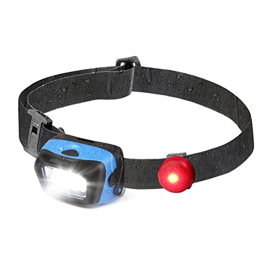 Albrillo LED Headlamp Flashlight 150lm, Waterproof with Red Light Option, 5 Modes, Battery Powered Helmet Light for Camping Hiking Running Hunting