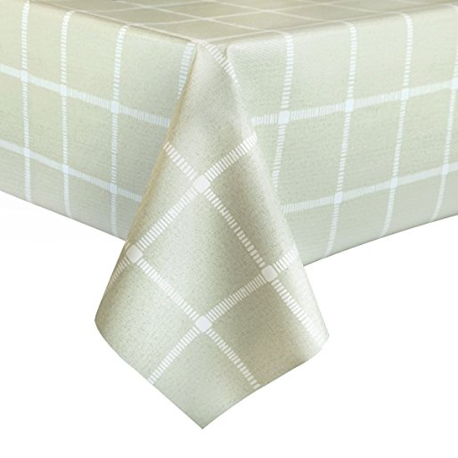 LEEVAN Heavy Weight Vinyl Rectangle Table Cover Wipe Clean PVC Tablecloth Oil-proof/Waterproof Stain-resistant/Mildew-proof - 54 x 78 Inch (Matcha Plaid)