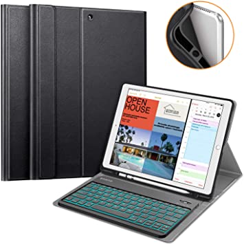 Fintie Keyboard Case for iPad Pro 12.9 2nd Gen 2017 / 1st Gen 2015, Soft TPU Protective Cover with Pencil Holder, [7 Color Backlit] Magnetically Detachable Wireless Bluetooth Keyboard (Black)