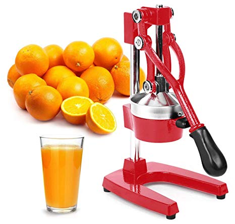 Zulay Professional Citrus Juicer - Manual Citrus Press and Orange Squeezer - Metal Lemon Squeezer - Premium Quality Heavy Duty Manual Orange Juicer and Lime Squeezer Press Stand, Red