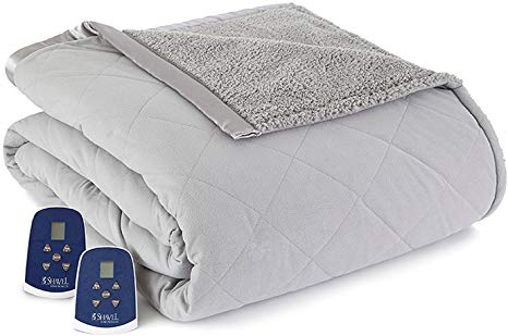 Shavel Home Products Micro Flannel Reversible Sherpa Electric Heated Blanket Greystone King/California King Blanket